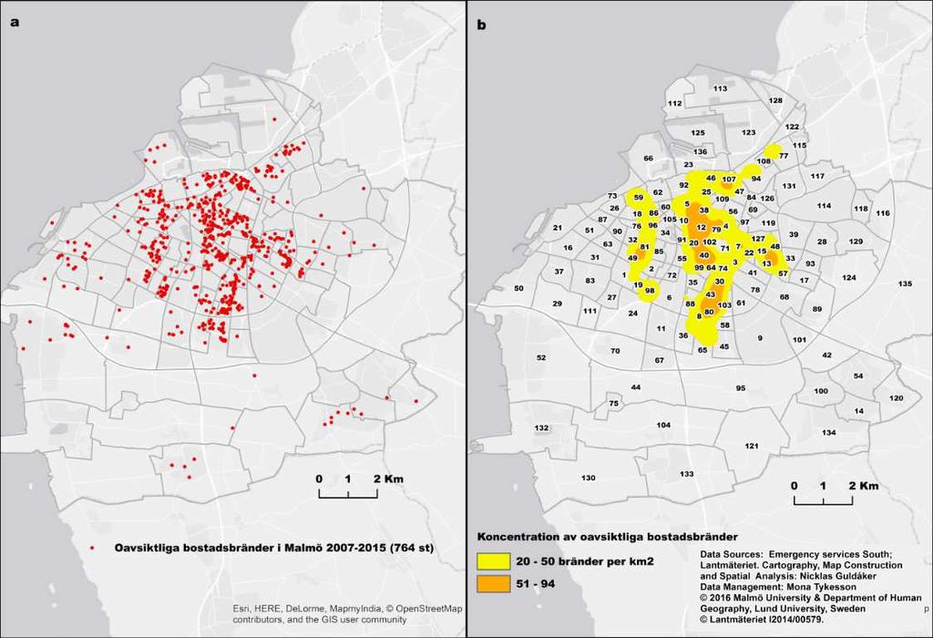 39 Figur 19. Karta a visar oavsiktliga bostadsbränder i punktform för Malmö åren 2007-2015.