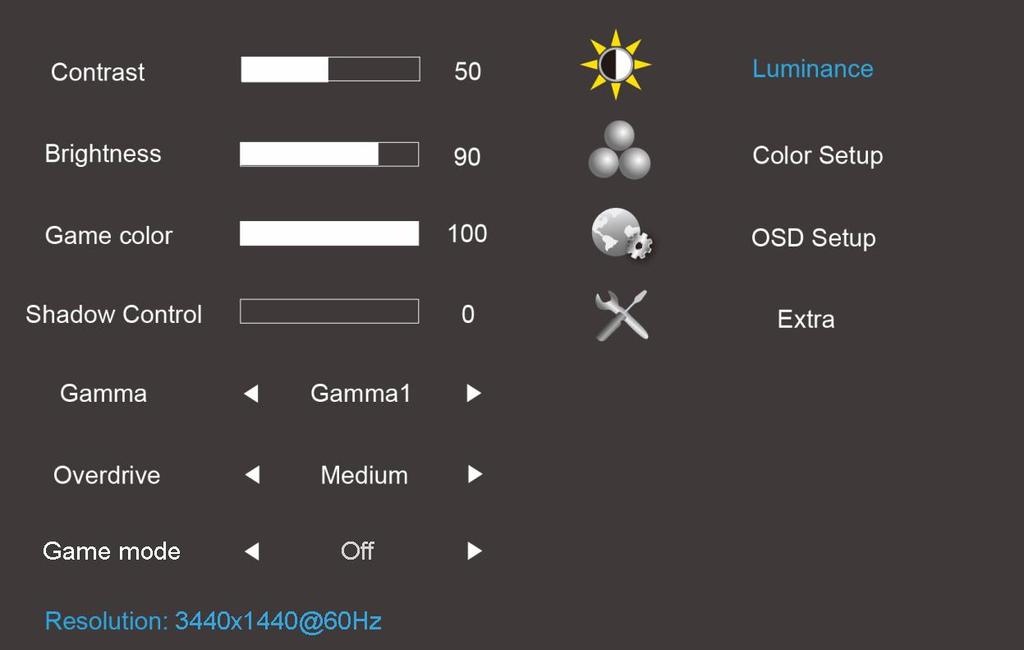 Luminance (Luminans) 1. Tryck på (Meny) för att visa menyn. 2. Tryck på - eller + för att välja (Luminans) och tryck på Menu för att öppna. 3.