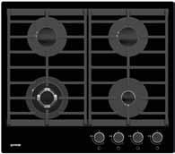 10,3 cm, 3,3 kw, Höger fram: Ø 4,3 cm, 1 kw, Vänster bak: Ø 6,7 cm, 1,75 kw, Höger bak: Ø 6,7 cm, 1,75 kw Wokbrännare Gjutjärnsgaller Gasbrännare med eltändning Termosäkrade gasbrännare Tillbehör