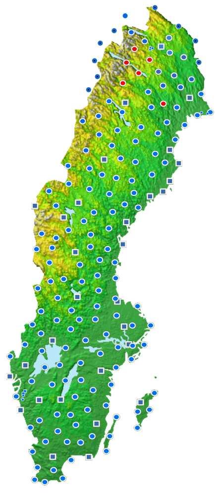 Fig. 4. [31]. visar spridningen av stationer i Sverige. 2.4 Felkällor Det finns en rad olika faktorer man behöver beakta vid utnyttjandet av GNSS-mätning.