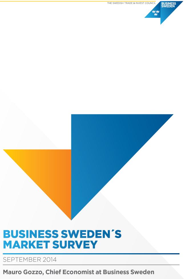 SOM CHEFEKONONOM ANSVARIG FÖR BUSINESS SWEDENS ANALYS AV TRENDER I MAKRO OCH GLOBALISERING Marknadsöversikt från Business Sweden görst 3 ggr per år Analys av efterfrågan och prognoser för nära 40