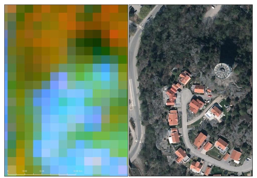 3.3 Geometrisk noggrannhet Den geometriska upplösningen i produkterna är 10x10 meter. LANTMÄTERIET, GEODATASAMVERKAN Figur 8.