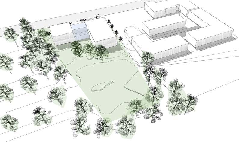 Riktvärdet för barns utemiljö 40 m 2 /barn. Där det finns närhet till lämplig park eller grönområde kan den egna gården minskas till 20 m 2 /barn. Grönskan på förskolans gård bör bevaras.