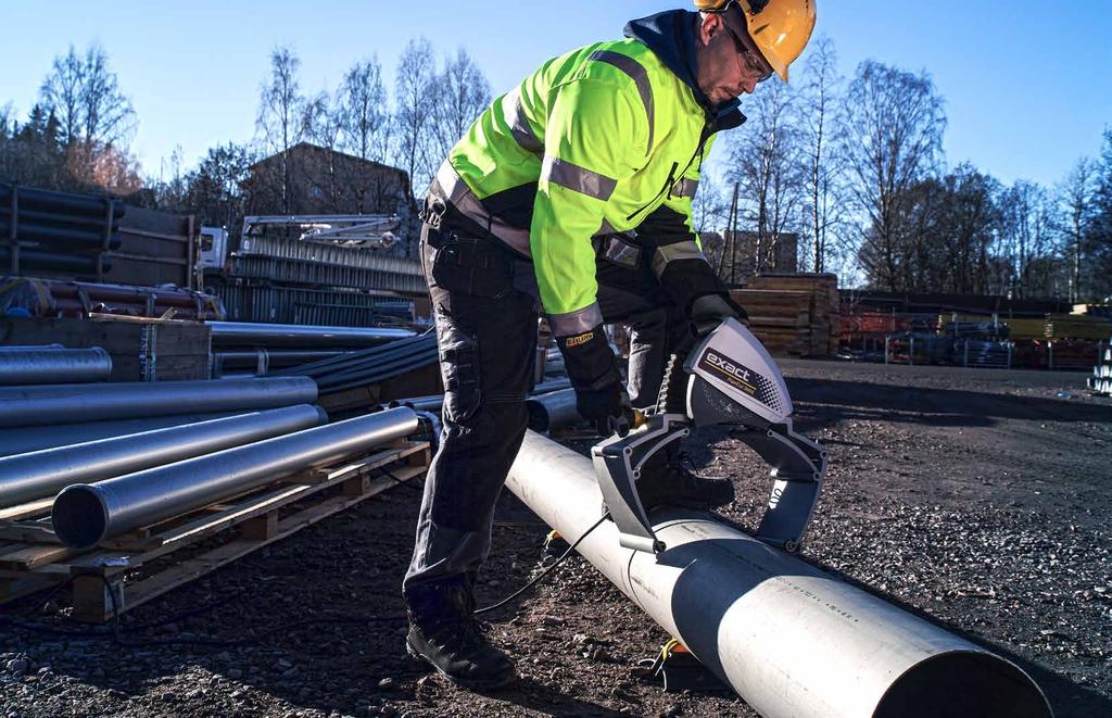 PipeCut 360E Den största universella rörsågen VIKT SÅGKAPACITET MAX RÖRVÄGG LÄMPLIG FÖR SPÄNNING 13,5 STÅL 10 ALLA MM PLAST 38 MM 75 MM 360 MM MATERIAL 110 120/50 60