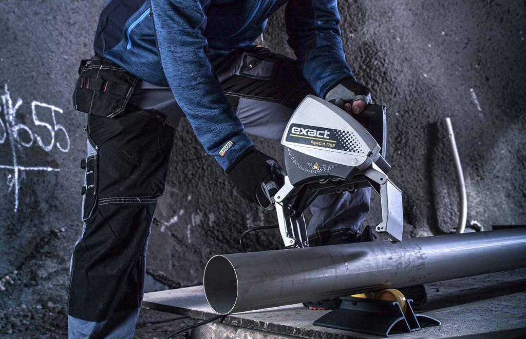 PipeCut 170E Kraftfull och lätt VIKT SÅGKAPACITET MAX RÖRVÄGG LÄMPLIG FÖR SPÄNNING 5,7 STÅL 8 ALLA MM PLAST 14 MM 15 MM 170 MM MATERIAL 110 120 /50 60 Hz 220 240 /50 60 Hz PipeCut 170E I