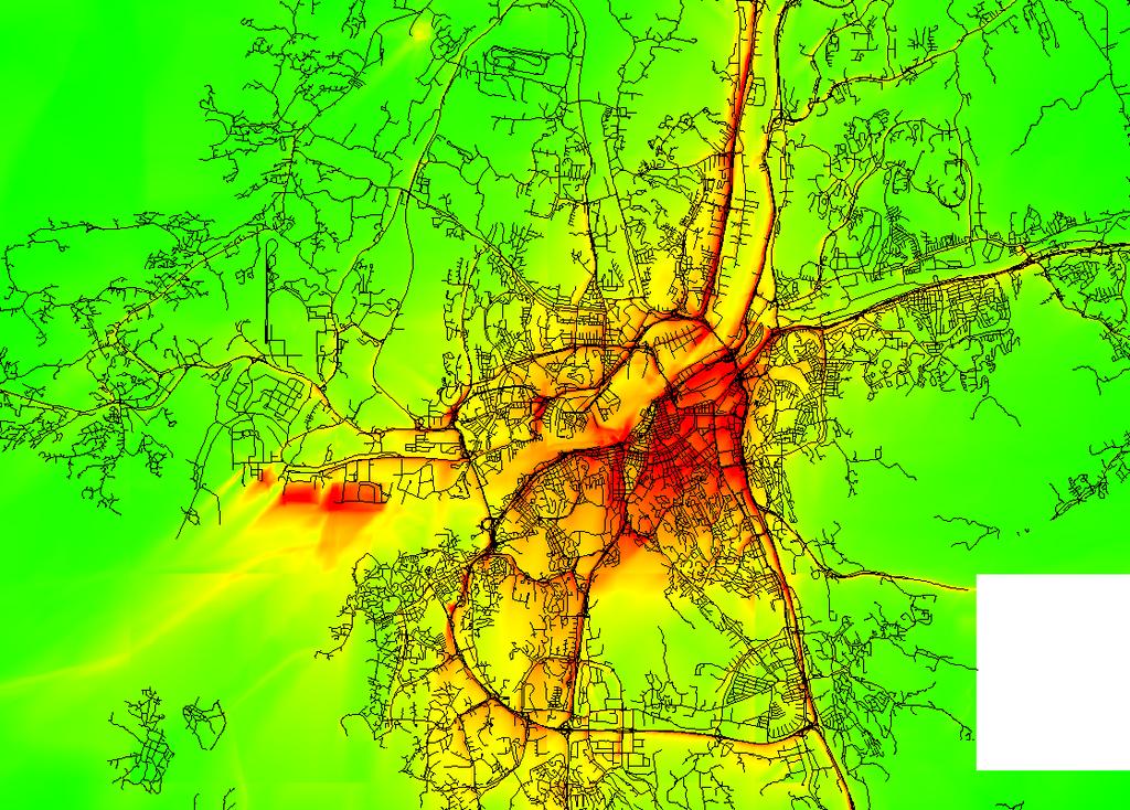 Årsmedelhalterna överskrids enbart i närheten av större trafikleder, medan extremvärdena överskrids över större ytor