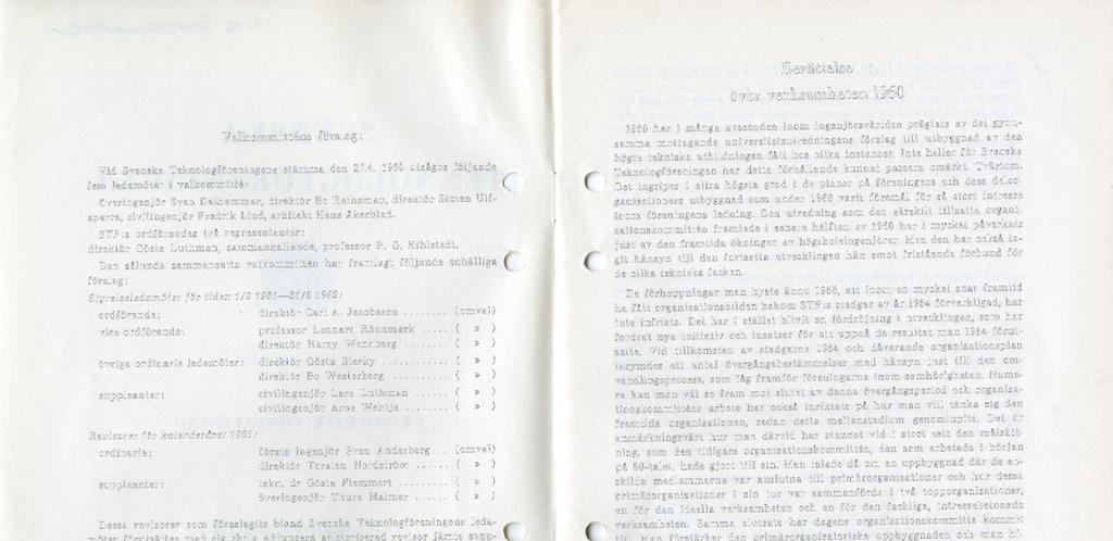 Berättelse över verksamheten 1960 Valkommitténs förslag: Vid Svenska Teknologföreningens stämma den 27.4.