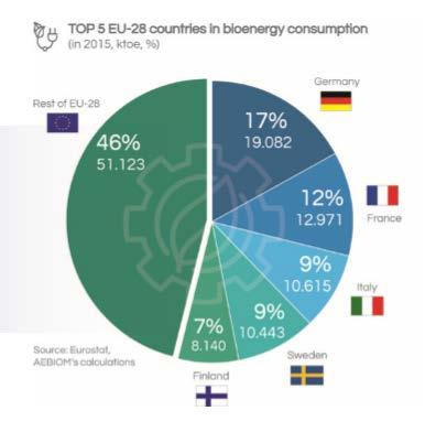 9(57) Figur 4. Fem länder i EU står tillsammans för mer än hälften av bioenergianvändningen i Europa. Källa: AEBIOM 5 Bioenergi i ett svenskt perspektiv 5.