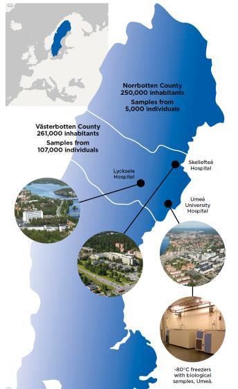 Befintliga kohorter/provsamlingar Hälsokohorter Northern Sweden Health and Disease Study (1985-, 134 000 individer), EpiHealth, Lifegene, Twingene (del av tvillingregistret), Malmö Förebyggande