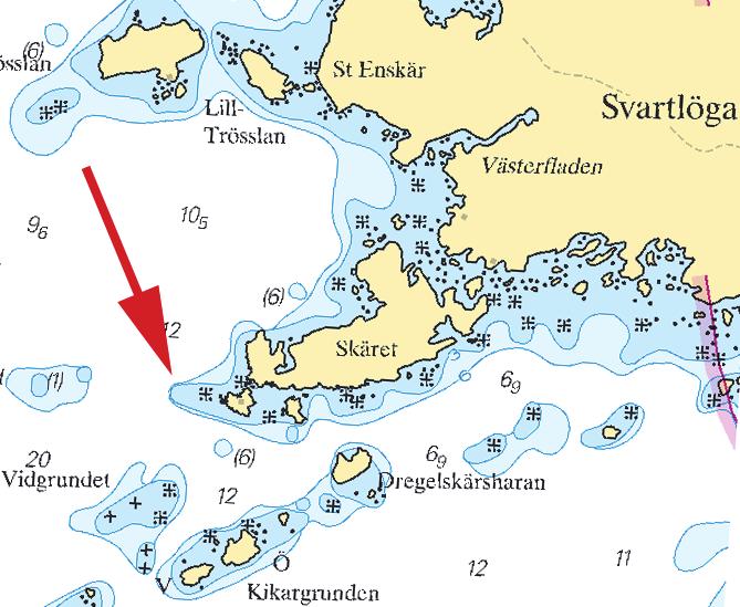 3 Nr 416 UNDERRÄTTELSER / NOTICES Norra Östersjön / Northern Baltic * 8076 Sjökort/Chart: 612 Sverige. Norra Östersjön. Stockholms skärgård. Svartlöga. Skäret. Ändrad djupinformation.