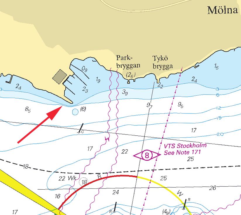 6 * 8068 Sjökort/Chart: 6141, 6142 Sverige. Norra Östersjön. Lidingö. Skärsätra. Ny vågbrytare. En vågbrytare bestående av sprängsten har anlagts på platsen.