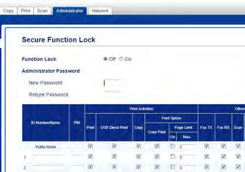 Säkerhetsfunktioner Ställa in och ändra administratörslösenord 2 Du kan konfigurera dessa inställningarna med en webbläsare. Se Innan du börjar använda Secure Function Lock 2.