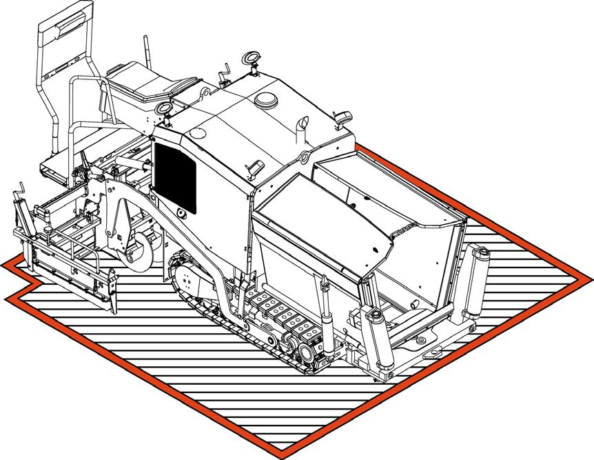 3 Riskområden VRNING Fara på grund av personer inom riskområdet Personer inom riskområdet kan skadas svårt eller dödas av maskinrörelser och maskinfunktioner.