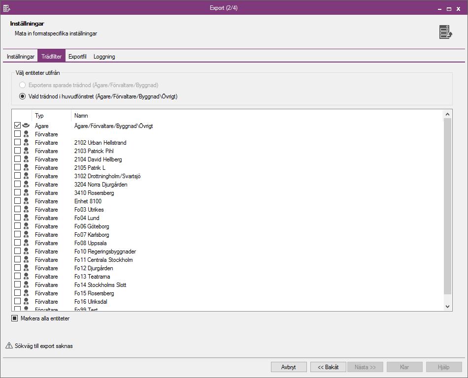 mätare. Mätare med befintliga importnycklar lämnas orörda. Exporten kan exportera till olika varianter av textfiler och excelfiler.