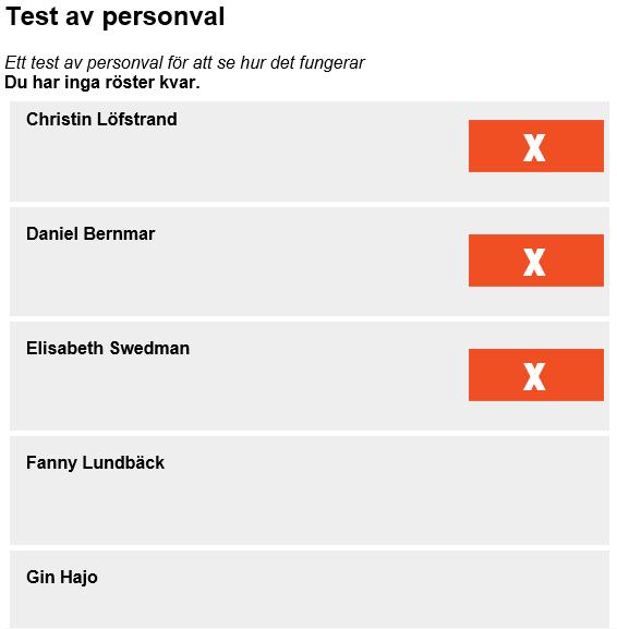 Så här ser den kontroll ut som deltagaren klickar på för att rösta på ett svarsalternativ. Du klickar alltså för varje person som du vill rösta på.