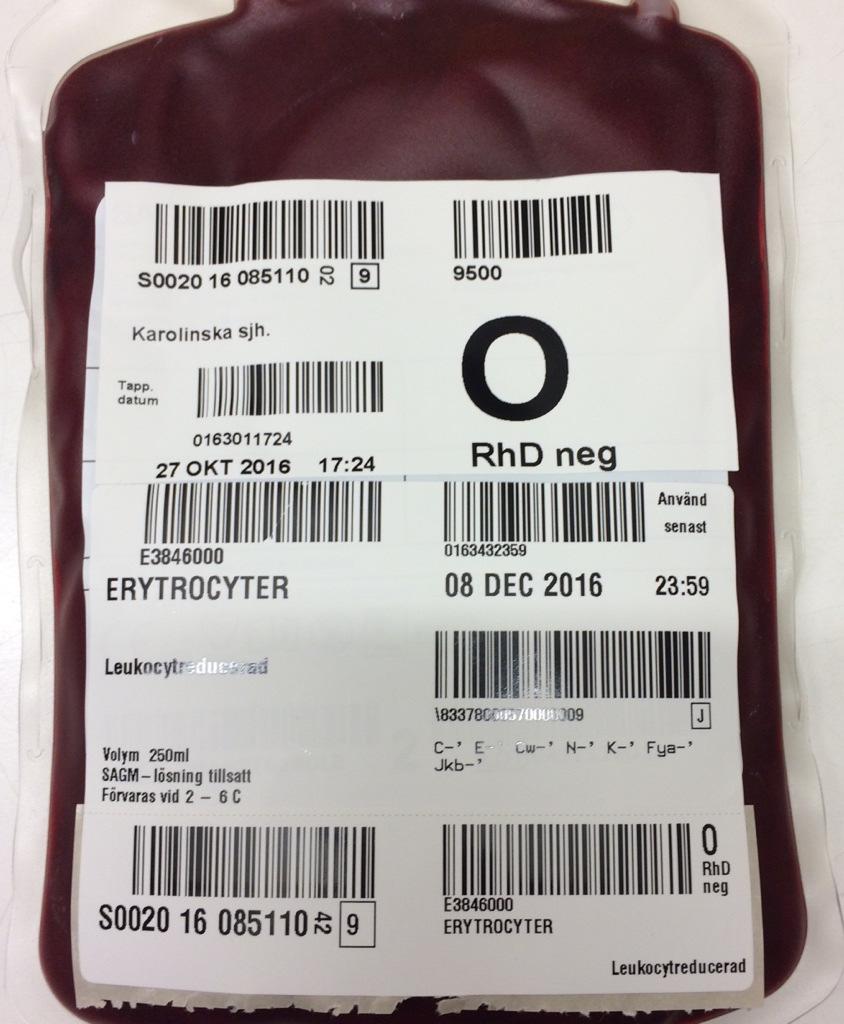 ISBT128-ETIKETT BLODKOMPONENTER Tappningsnummer Blodgrupp