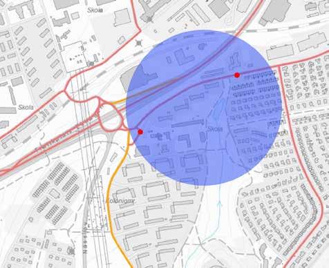 och 2 inom 400 meter från stombusslinje 2 samt busslinje 12, 13, 30 och 38.