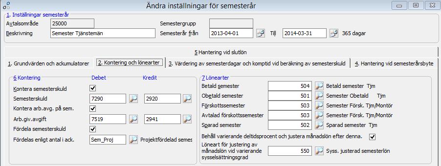 Exempel på konton för upplupen semesterskuld För inställning av