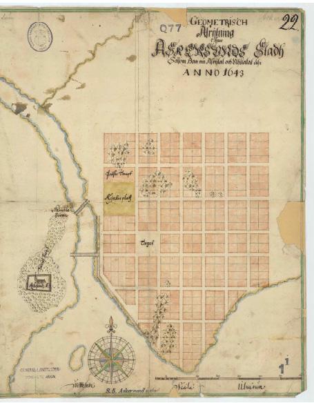 HISTORISK BESKRIVNING STADSPLANEN FRÅN 1643 Askersund fick sina stadsprivilegier av Drottning Christinas förmyndarregering 1643, samma år upprättades Askersunds första stadsplan.