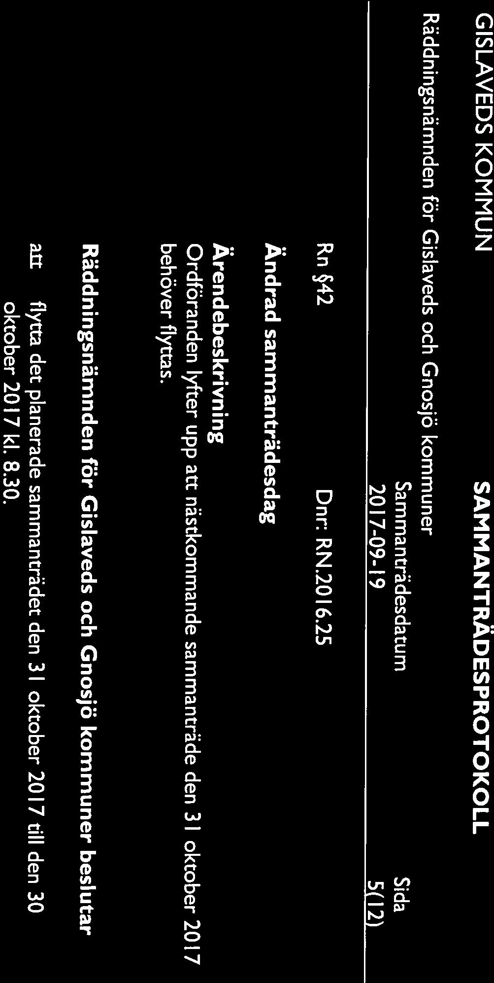 2017-09-19 5(12) Rn 42 Ändrad sammanträdesdag Dnr: RN.20l6.