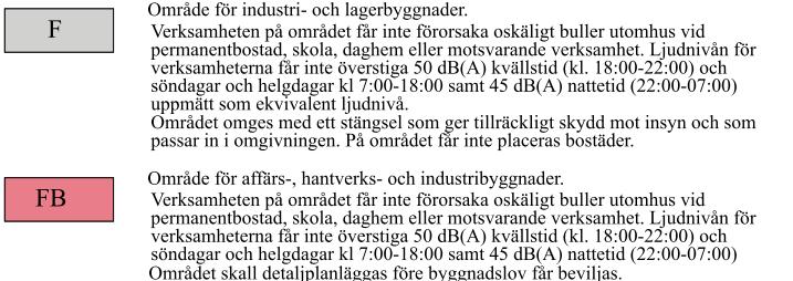 Teckenförklaringar och delgeneralplanbestämmelser I delgeneralplanen visas detaljplanområdet som område för industri- och lagerbyggnader (F), affärs-, hantverks- och industribyggnader (FB),