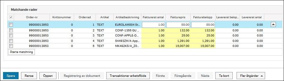 Flik tre visar hur beställningen är konterad och vilken