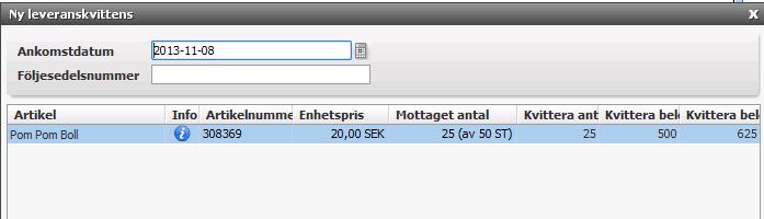 39 (92) Klicka på OK. Leveransvittera på belopp eller på antal När du gjort justeringarna skall du acceptera fakturan. 6.3 Delkvittering En leverans som avser en del av en order kan också kvitteras.