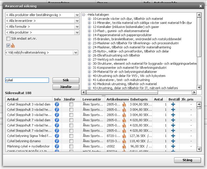 Du kan också söka på artikelnummer eller del av benämning. 3.