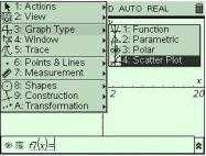 För att ändra typen av graf trycker du på meny-tangenten och väljer först 3, Graph Type, och sedan 4, Scatter Plot.