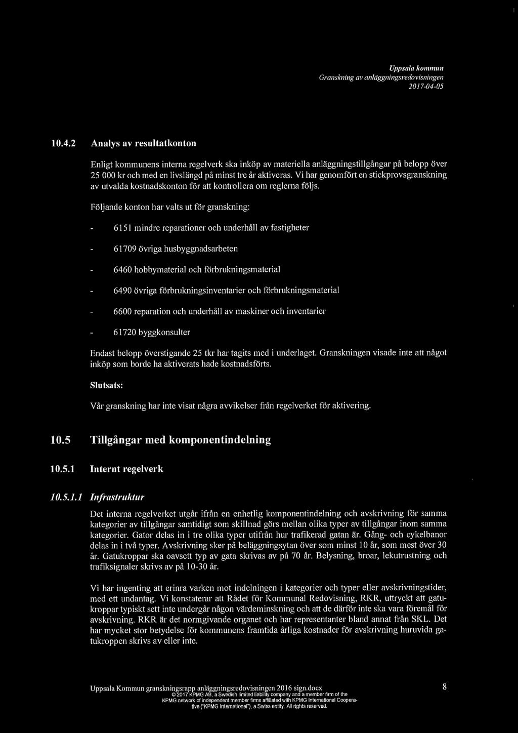 Uppsala ko1111111111 Granskning av anliiggningsredovisningen 10.4.
