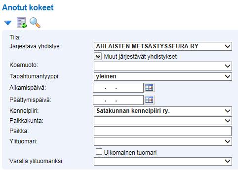 Ifall provet organiseras tillsammans med andra föreningar kan dessa sparas genom att trycka på Muut järjestävät yhdistykset (Övriga organiserande föreningar).