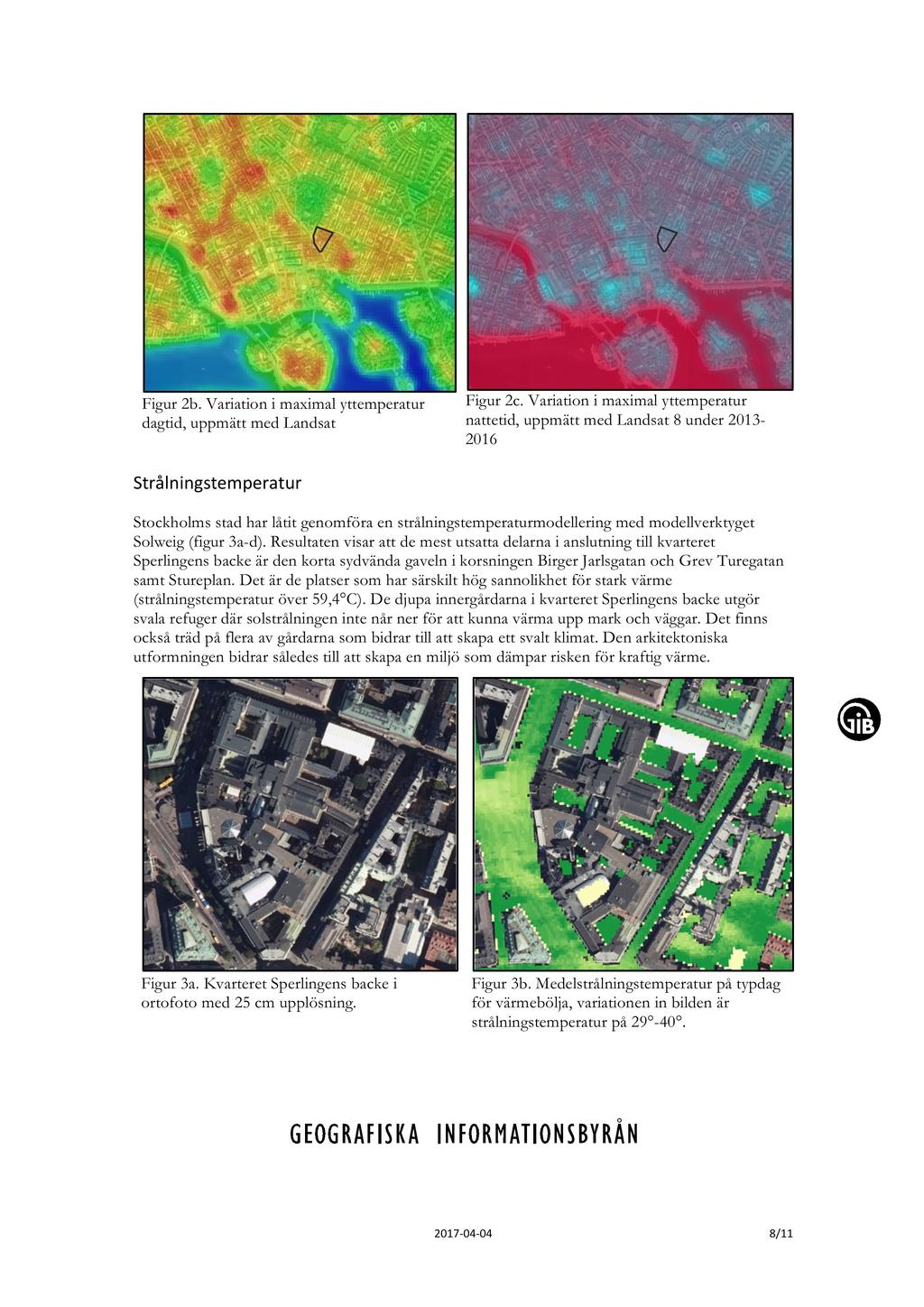 Figur 2b. Variation i maximal yttemperatur dagtid, uppmätt med Landsat Figur 2c.