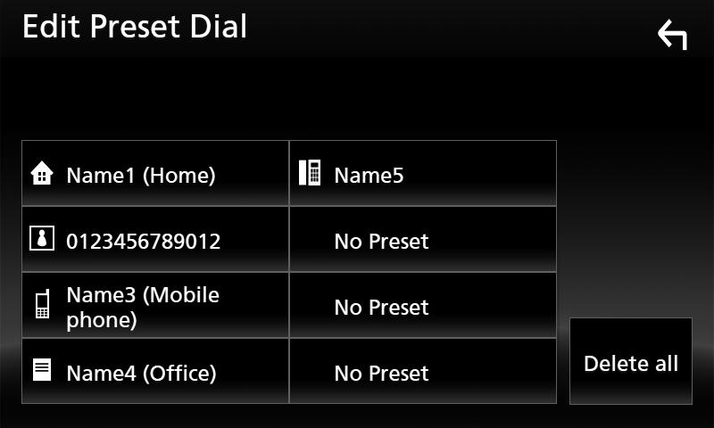 Bluetooth-kontroll ÑÑFörinställning av telefonnummer Du kan registrera telefonnummer som ofta används på denna enhet.
