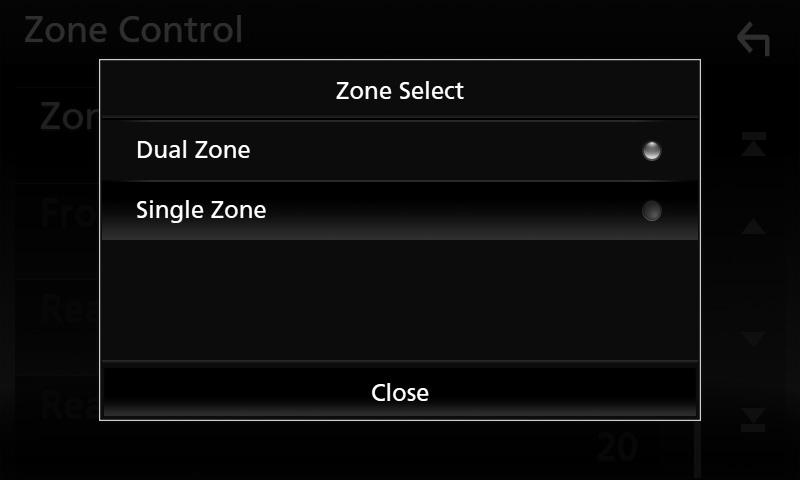 Ljudkontroll 6 Tryck på [Zone Select]. 7 Tryck på [Dual Zone]. Sound Effect Du kan ställa in ljudeffekter. 1 Tryck på knappen [FNC]. hhpopup-menyn visas. 2 Tryck på [ ]. hhhome-skärmen visas.