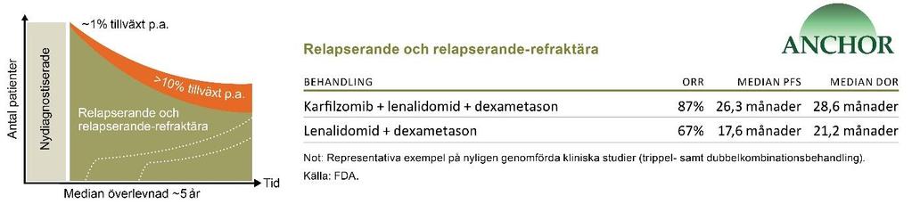 Kliniska resultat i olika patientsegment inom multipelt myelom I figuren ovan redovisas mer detaljerat de olika patientsegmenten med aktuella kliniska data i respektive patientsegment.