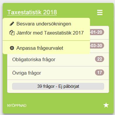 Taxestatistik 2018 Inmatning Om inte taxan har förändrats går det att enkelt spara ner fjolårets värden.