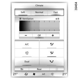 KOMPLETTERANDE KLIMATANLÄGGNING (2/2) 2 8 4 5 6 7 12 11 9 10 A Igångsättning eller avstängning På multifunktionsskärmen, tryck på knappen 4. AUTO-läge Tryck på knappen 6.