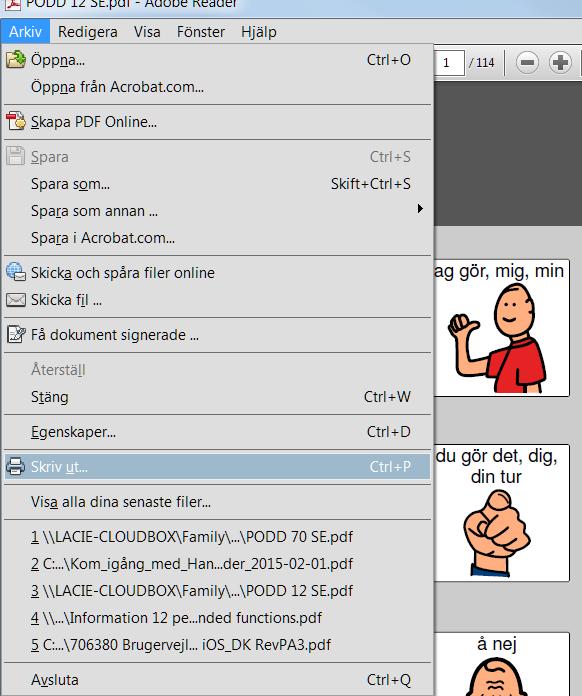 När alla sidor är utskrivna till CutePDF Writer måste de skrivas ut från PDF-filerna. Kopiera filen till ett USB-minne och sätt i det i en PC som har tillgång till skrivare.