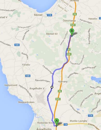 Trafikplats 35-38 Av TP35 mot Ängelholm, sväng norrut på Kungsgårdsleden sedan hö till