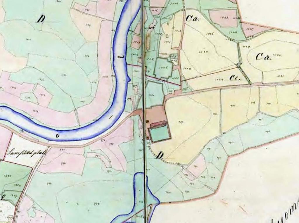 Figur 5. Ovanåkers kyrka och kyrkogård i detalj av laga skifteskartan av år 1852 (Lantmäteriets forskningsarkiv V41-20:1).