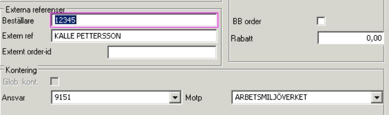 Extern order-id används endast när rutinen Massfakturering används. Det är viktigt att korrekt referens anges.