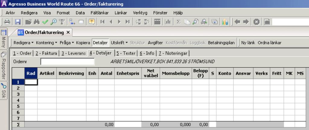 Gör ändring och kom ihåg att spara ändringen om ni vill att det är den som ska gälla framöver. Registrering I flik 4 ska det man sålt registreras.