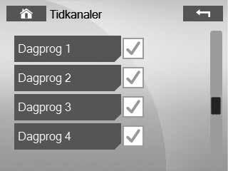 Respektive tidkanal behöver även aktiveras. Detta görs genom att trycka på den grå bocken. Brun bock indikerar att tidkanalen är aktiv.