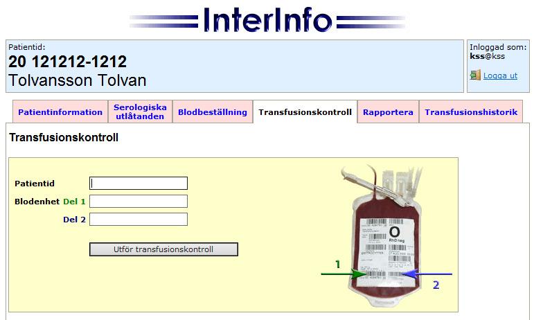 Transfusionskontroll Den som ansvarar för blodtransfusionen ska enligt Socialstyrelsens föreskrift SOSFS 2009:29 utföra vissa kontroller i samband med transfusionen.