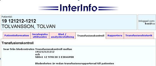 Blodenheten är nu automatiskt återrapporterad till Blodcentralen.