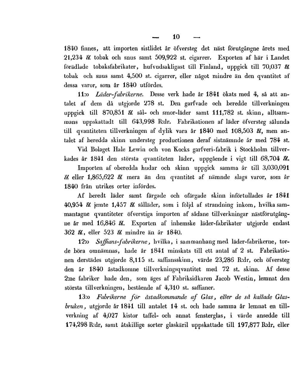 10 1840 finnes, att importen sistlidet år of versteg det näst förutgångne årets med 21,234 ll. tobak och snus samt 509,922 st. cigarrer.