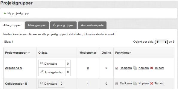 Sida 6/172 Projektgrupper: lärare Med hjälp av funktionen projektgrupper kan du som är lärare eller har rättigheten projektgruppshanterare enkelt dela in deltagarna i dina aktiviteter i grupper som