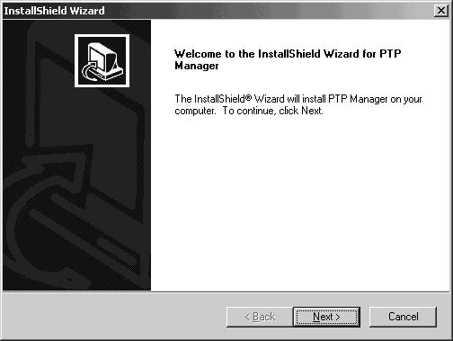 Installation av PTP Manager Windows 98/98SE/2000/Me Om du använder Windows XP behöver du inte installera PTP Manager.