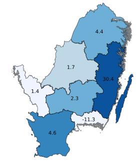 Gästnätter BI SYD, jan-apr 2018 Förklaring av innehållet I detta hörn står vilket område och vilken period bilden gäller samt totalsiffror för perioden.