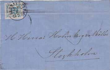 Inrikes brev i första viktklassen sänt från Öregrund 10/7 1873 till H Herrar Holmberg & Möller Stockholm.